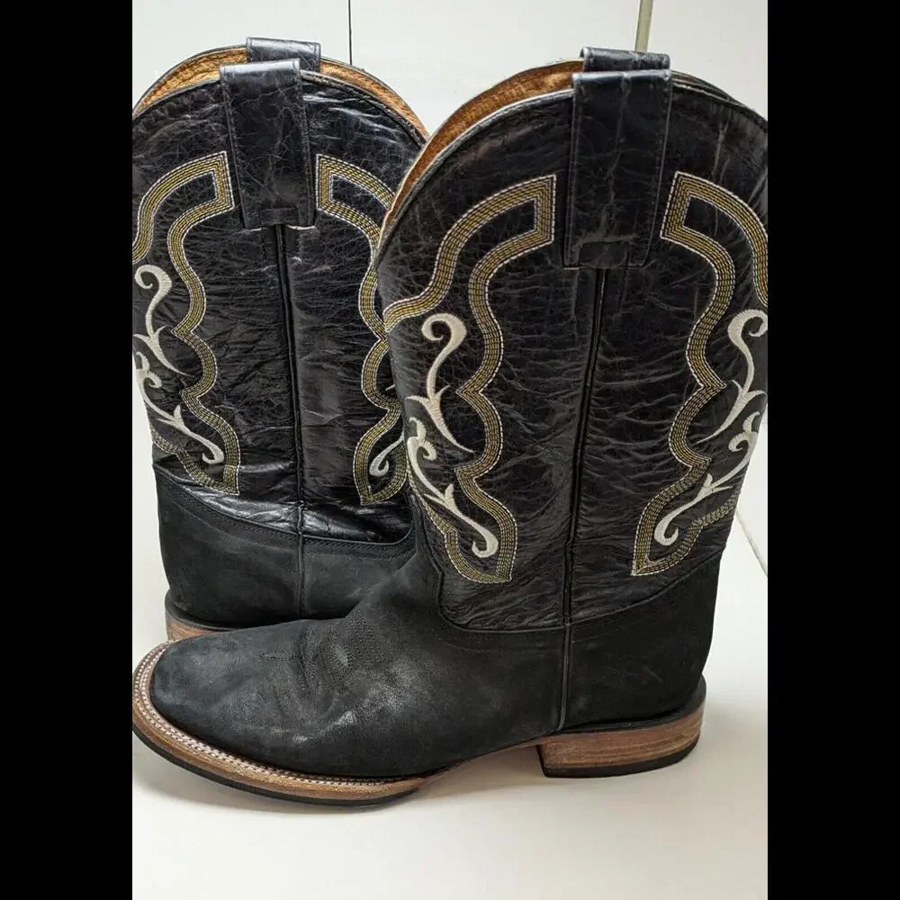 Mens Potrero Western Black Leather Work Cowboy Pull‎ On Up Riding Boots Size 10